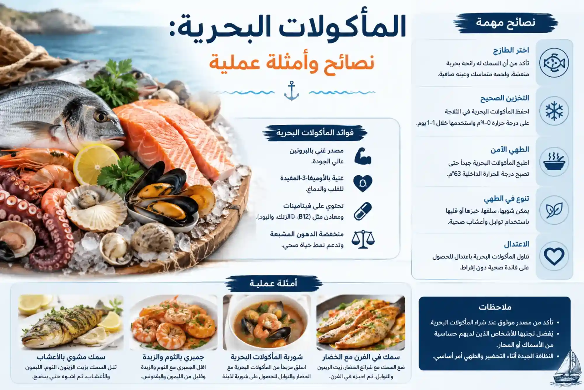المأكولات البحرية نصائح وأمثلة عملية
